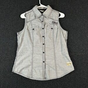 VNT Harley Davidson Motorcycle Gray Button Up Sleeveless Vest Womens Size Medium